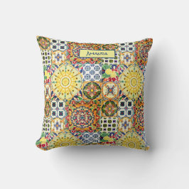 Almofada Monograma geométrico dos azulejos de laranja medit