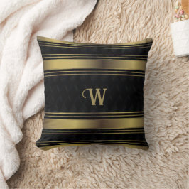 Almofada Monograma Geométrico em Black E Dourado Stripes