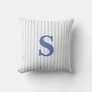 Almofada Monograma Inicial Branco e Ponto Azul Pinstripe
