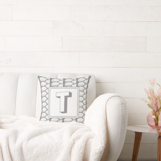 Almofada Monograma Inicial da Família Geométrica de Prata E (Sofá)