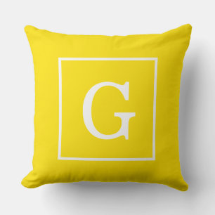 Almofada Monograma Inicial em Branco e Amarelo com Moldura