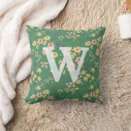 Almofada Monograma Inicial Floral Verde Boho Moderno