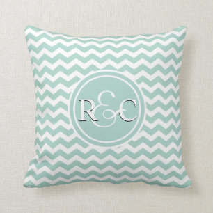 Almofada Monograma inicial personalizado Chevron de Seafoam