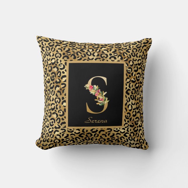 Almofada Monograma Inicial S Personalizado com Leopardo Mod (Frente)