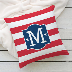 Almofada Monograma Inicial Vermelho Branco Azul Patriótico