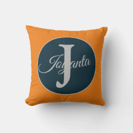 Almofada Monograma laranja cinza azul personalizado Elegant
