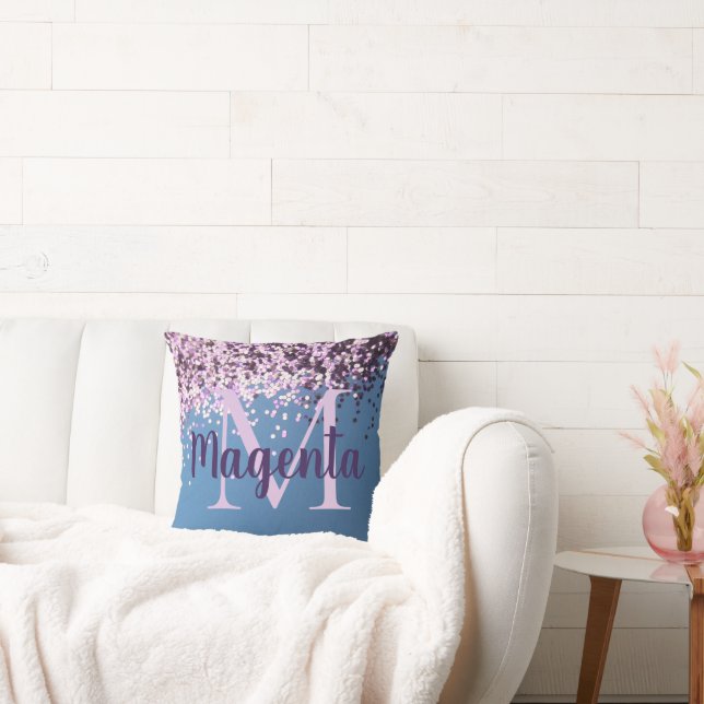 Almofada Monograma Lavanda Confetti divertido em Azul (Sofá)