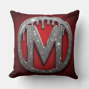 Almofada Monograma Letra M Em Emblema com Glitter e Gotejam