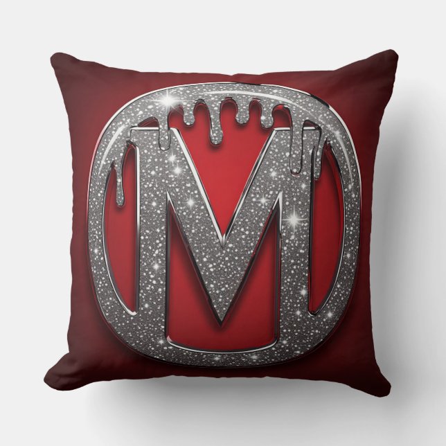 Almofada Monograma Letra M Em Emblema com Glitter e Gotejam (Frente)