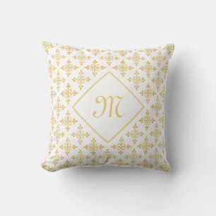 Almofada Monograma luxuoso branco e Quatre Dourado floral