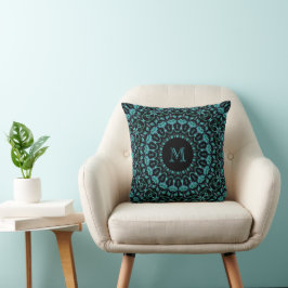 Almofada Monograma Mandala Floral Turquesa