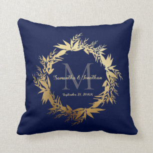 Almofada Monograma, Marinho Azul, Verde Dourado
