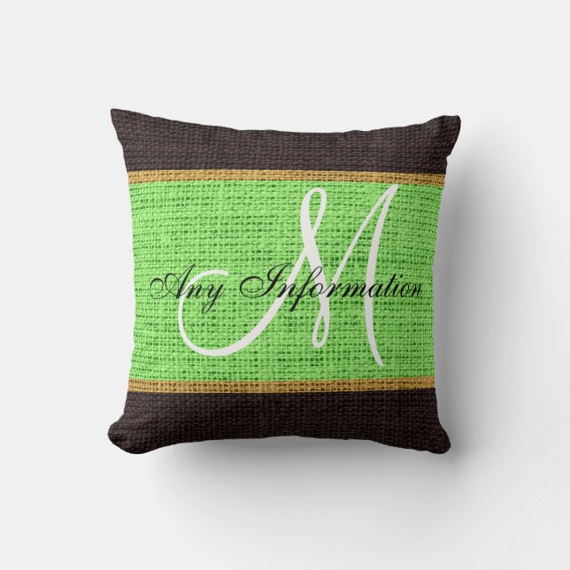 Almofada Monograma Mint Green Burlap Jute (Frente)
