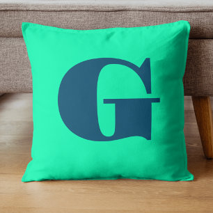 Almofada Monograma Moderno Azul Oceano Seafoam Green