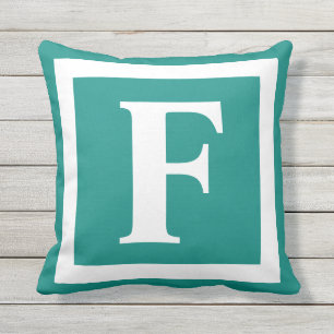 Almofada Monograma Moderno Branco Teal Mínimo Inicial