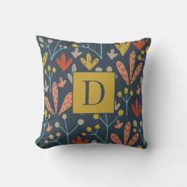 Almofada Monograma moderno com padrão floral em ouro antigo