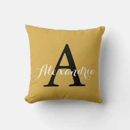 Almofada Monograma Moderno de Cor Sólida Amarelo de Mostard