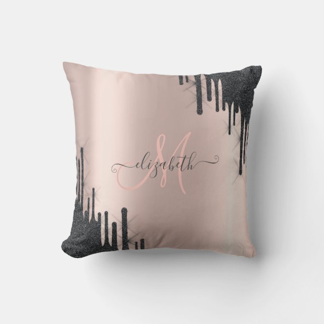 Almofada Monograma Moderno em Dourado Rosa com Pingentes de (Frente)