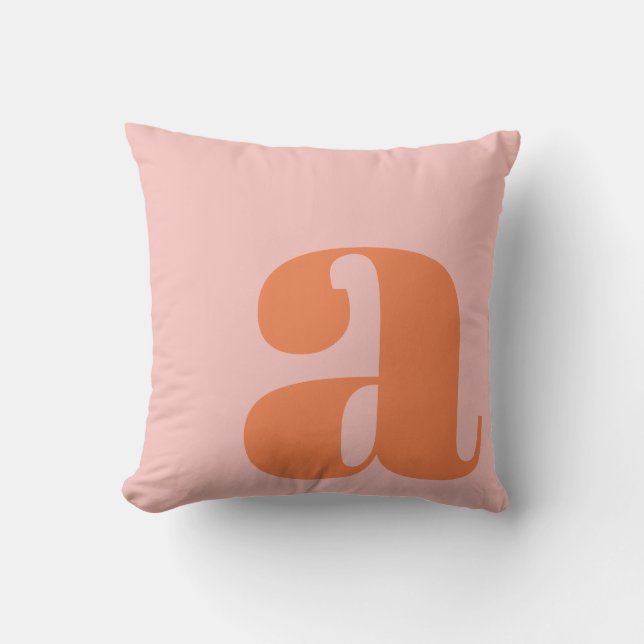 Almofada Monograma Moderno Inicial Letra Rosa Laranja Paste (Frente)