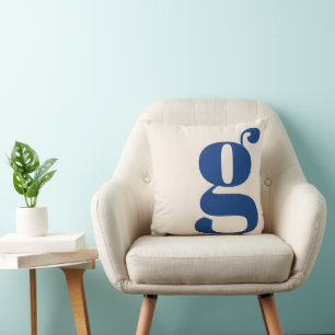 Almofada Monograma Moderno Letra Inicial Creme Neutro Azul