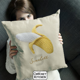 Almofada Monograma Moderno Mínimo Nome Crochet Banana