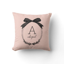 Monograma Moderno Rosa Bege com Laço Preto Feminin