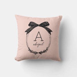 Almofada Monograma Moderno Rosa Bege com Laço Preto Feminin