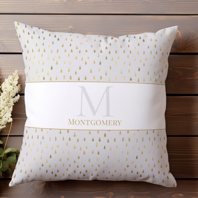 Almofada Monograma Moderno Tendência Cream Gold Gota de Chu (Criador carregado)
