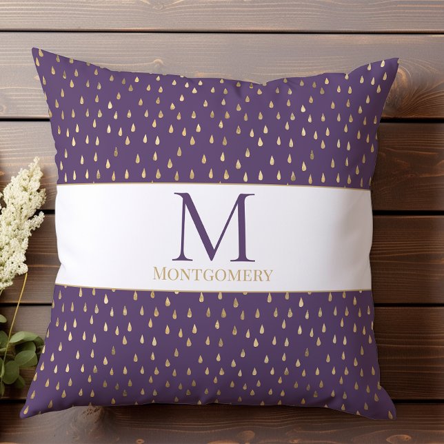 Almofada Monograma Moderno Tendência Gota de Chuva Dourado  (Criador carregado)