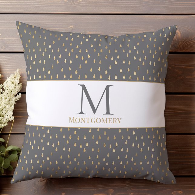 Almofada Monograma Moderno Tendência Gota de Chuva Dourado  (Criador carregado)