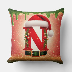 Almofada Monograma N de Natal Aconchegante com Chapéu de Pa