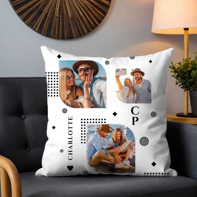Almofada Monograma Nome 3 Tendência de Colagem de Fotos (Criador carregado)
