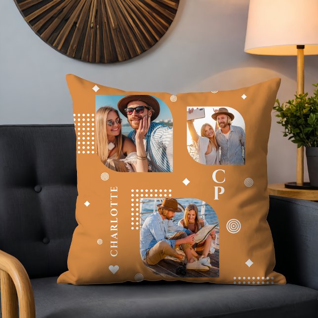 Almofada Monograma Nome 3 Tendência de Colagem de Fotos (Criador carregado)