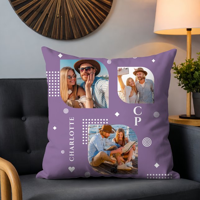 Almofada Monograma Nome 3 Tendência de Colagem de Fotos (Criador carregado)