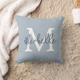 Almofada Monograma Nome inicial Script Dusty Blue