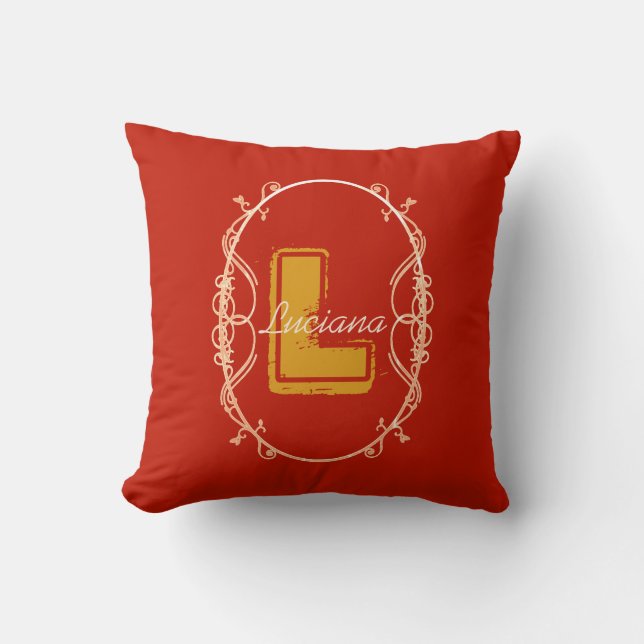 Almofada Monograma Nome Red Script Simple Elegant Modern (Frente)