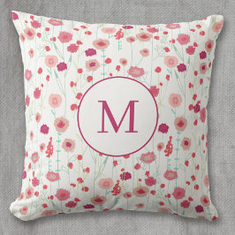 Almofada Monograma Padrão Botânico Floral Rosa