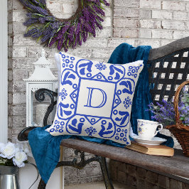 Almofada Monograma Personalizado Azul Branco Feita à Mão