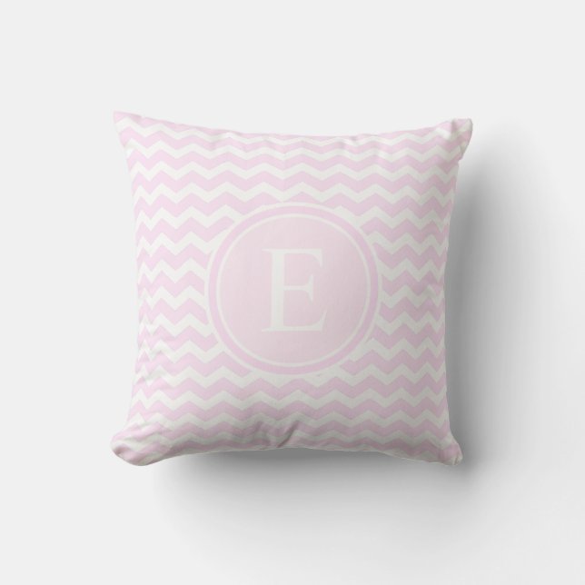 Almofada Monograma personalizado Chevron do rosa de bebê (Frente)