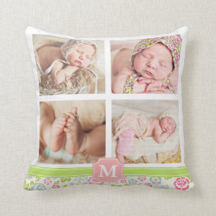 Almofada Monograma personalizado Chevron floral do