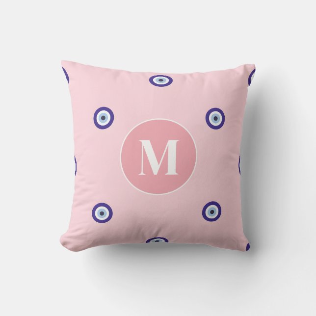 Almofada Monograma Personalizado com Padrão de Olho do Mal  (Frente)