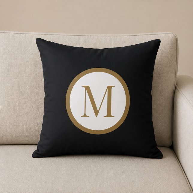 Almofada Monograma Personalizado com Selo Central em Preto  (Criador carregado)
