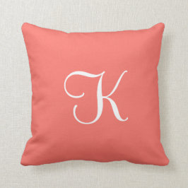 Almofada Monograma Personalizado Cor-de-Coral Sólido Elegan