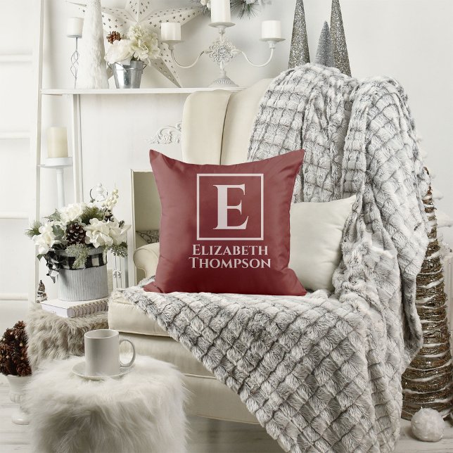 Almofada Monograma Personalizado, Cor-de-rosa e Botânico Fl (Criador carregado)