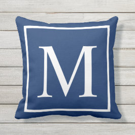 Almofada Monograma Personalizado de Azul Clássico Elegante
