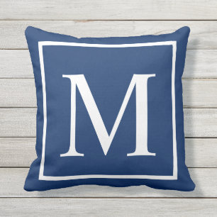 Almofada Monograma Personalizado de Azul Clássico Elegante