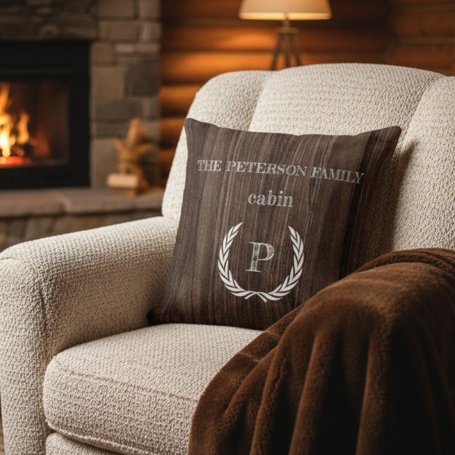 Almofada monograma personalizado de cabine de madeira trave (Criador carregado)