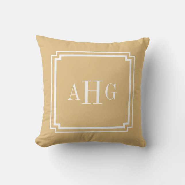 Almofada Monograma Personalizado de Canto Dourado e Branco  (Frente)