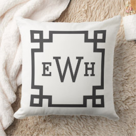 Almofada Monograma Personalizado de Chave Grega Negra e Bra