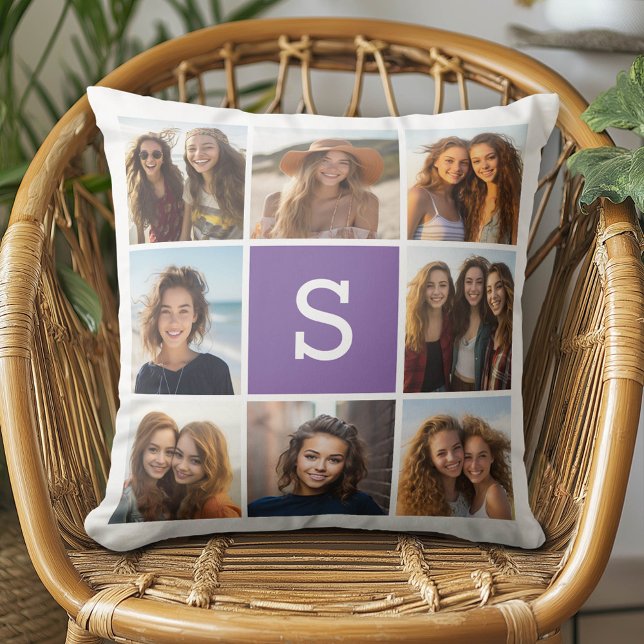Almofada Monograma Personalizado de Colagem de Fotos Branca (Custom Photo Pillow - Add Your Own Pics!)